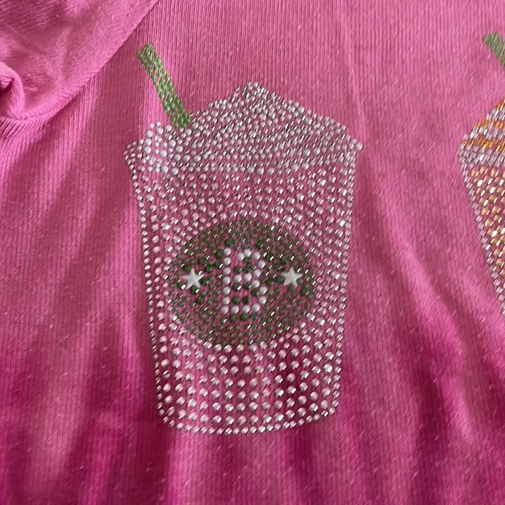 Butter Hot Pink Ombré Girls Coffee Sparkle Crewneck Sweatshirt Size Small